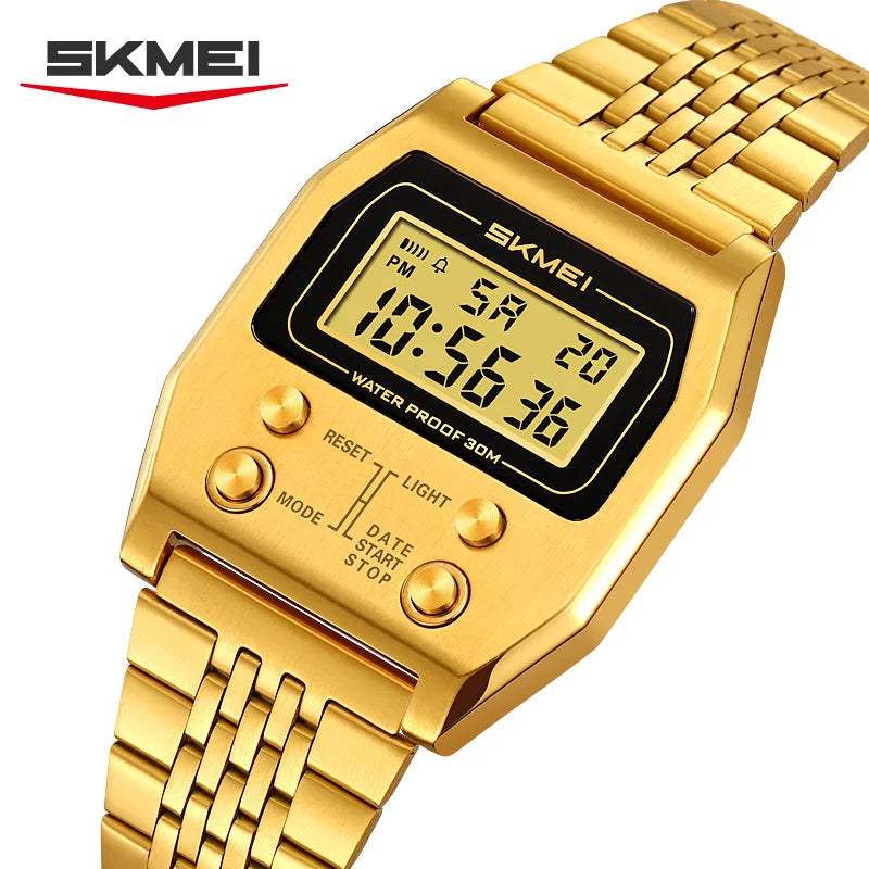 SKMEI 2460 Men's Sports Waterproof Digital Watch Stainless Steel Luxury Retro LED AlarmClock Men's Electronic Watch reloj hombre