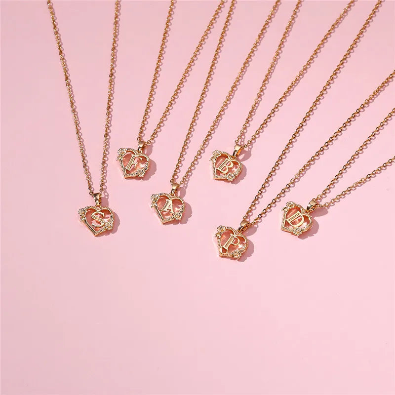 Cute Female A-Z Letter Pendant Necklace Yellow Gold Color Wedding Jewelry Gift For Women