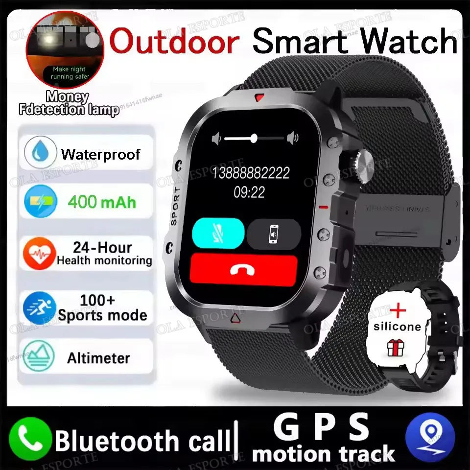 1400mAh Big Battery Smart Watch Men Outdoor GPS Flashlight 10ATM Waterproof Bluetooth Call AMOLED HD Sports Smartwatch AT-1282