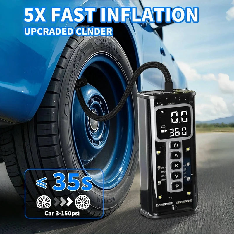 LEIBOO Portable Tire Inflator Air Compressor 6000mAh Battery 150PSI Tire Air Pump Inflation for Car SUV Motorcycle Bike Ball