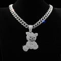 Hip Hop Aggressive Bear Pendants Necklaces with Miami Cuban Link Chain Brown Bear Men's Women Choker Collar Jewelry Accessories