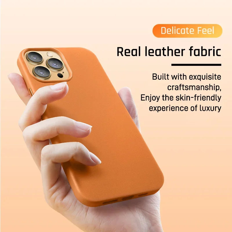 Original Leather Wireless Charging Animation Cases for iPhone 16 15 14 13 Pro Max Magsafe Phone Case Magnetic Cover Accessories