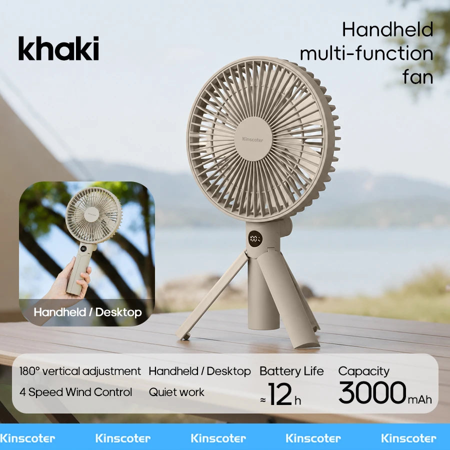New Portable Folding Handheld Fan 3600mAh Desktop Rechargeable Fan 100-speed Wind Angle Adjustable for Home Outdoor Travel