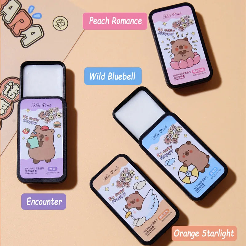 4pcs Capybara Solid Perfume Set,Cute Portable Solid Fragrance Balm,Long Lasting Natural Scent Travel Friendly Body Perfume Gift