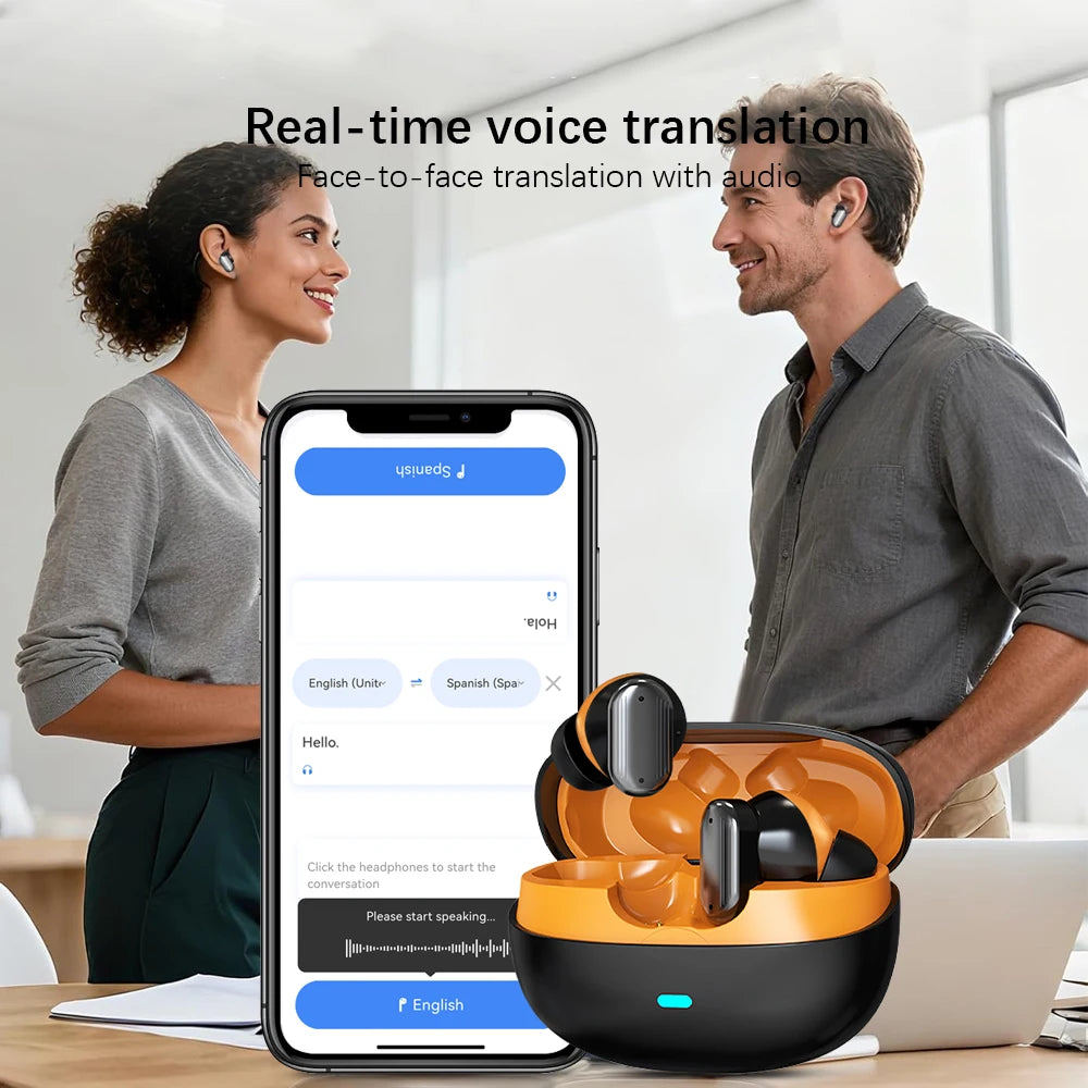 GREATWALL AI Translation Wireless Bluetooth Earphones Waterproof HIFI Sound HD Call Earbuds With Mic Headphones Office Travel
