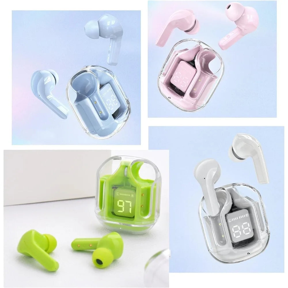 True Wireless Earbuds Noise Cancelling Bluetooth - White Green Pink Blue Black Colors, Wireless Earbuds with Charging Case