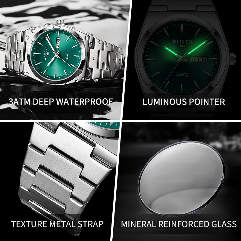 WLISTH Luxury Men Watch Waterproof Fashion Business Watch Stainless Steel Watch For Man Casual Quartz Watches Male Sport reloj