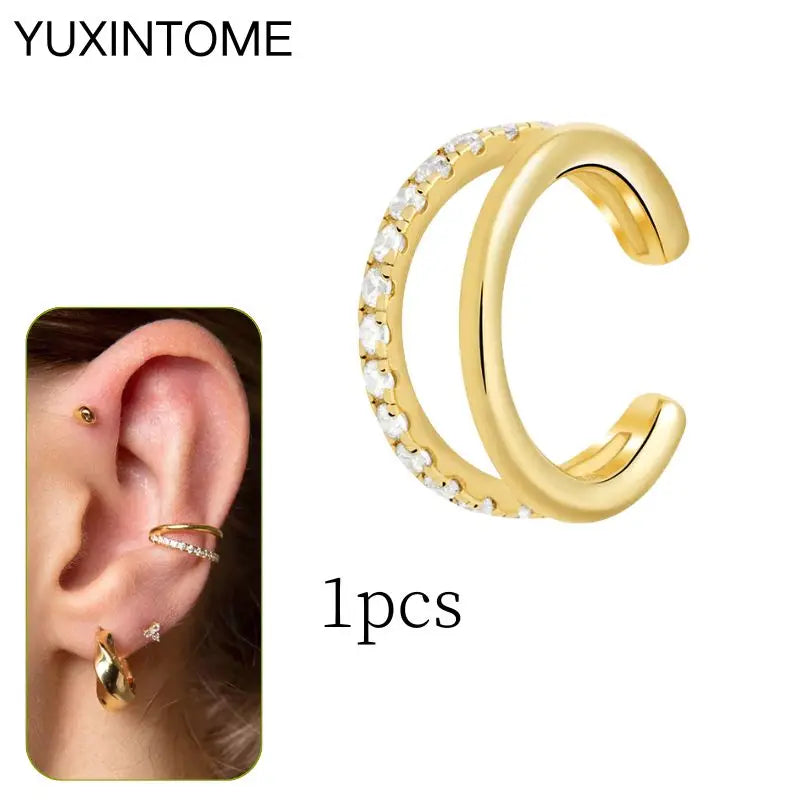 1PC Punk Ear Cuff Plated 24K Gold/925 Silver Conch Clip Earrings For Women Climbers No Piercing Fake Cartilage Earrings