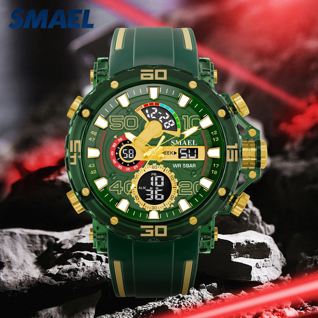 SMAEL 8136 50M Waterproof Military Watch for Men - LED Backlight Alarm Chronograph Stopwatch Shockproof Outdoor