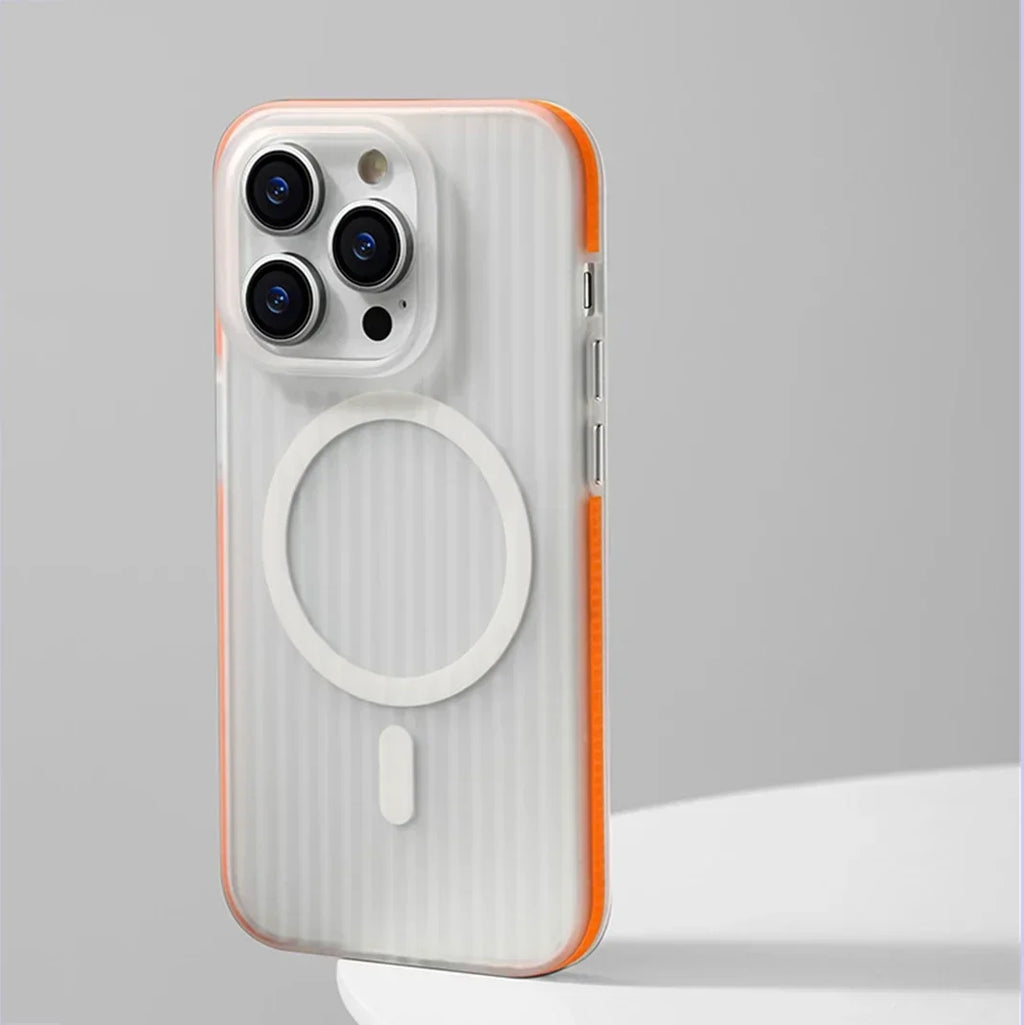 Corrugated Pattern For Magsafe Magnetic Wireless Charge Case For iPhone 15 14 13 17 16ProMax Non-slip Bumper Hard PC Matte Cover