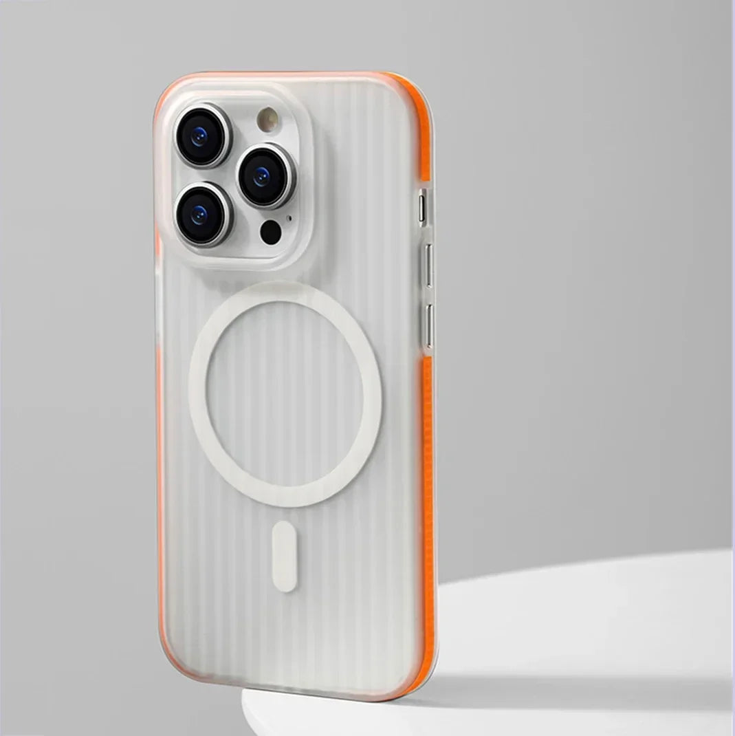 Corrugated Pattern For Magsafe Magnetic Wireless Charge Case For iPhone 15 14 13 17 16ProMax Non-slip Bumper Hard PC Matte Cover