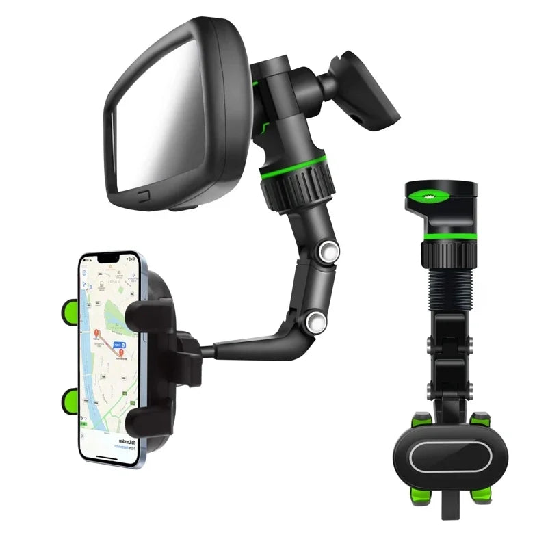 Rear View Mirror Car Phone Holder,360° Rotatable and Retractable mobile support, Fit All iPhone Android Mobile Phone & Most Car