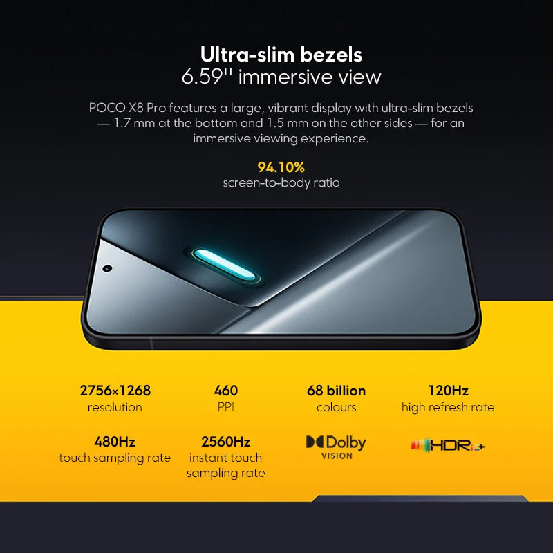 POCO X8 Pro Global Version battery 6.59" 1.5K Smartphone 120Hz AMOLED display 50MP  Version Dimensity 8500-Ultra 6500mAh