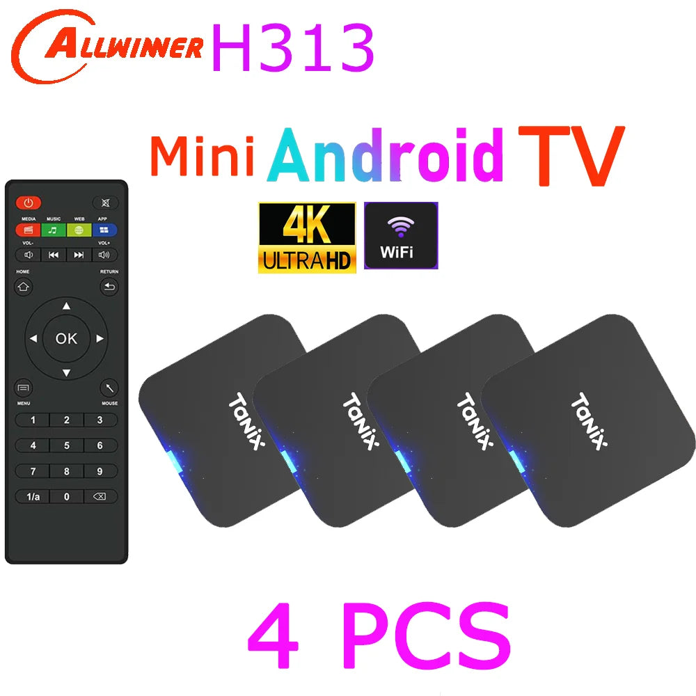 4PCS 2PCS 1PC Tanix TX1 Android TV Box H313 2.4G Wifi  RAM 1GB 8GB ROM 8GB 16GB Power by DC 5V 2A