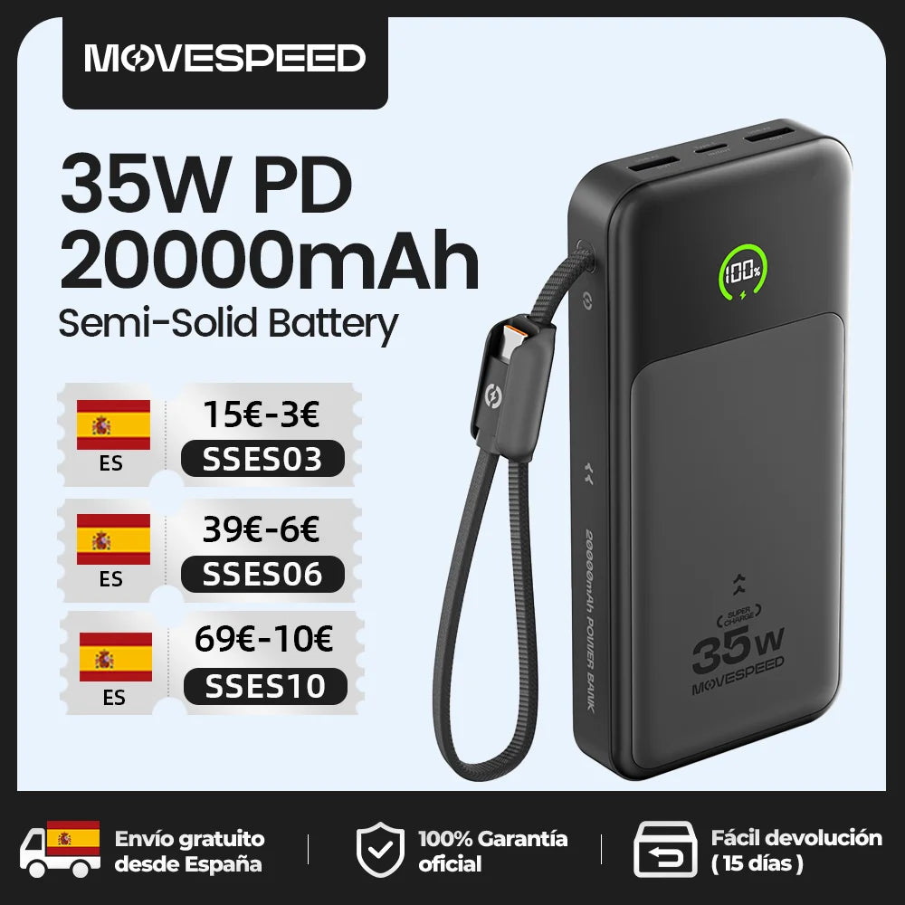 【CCC】MOVESPEED P20 Blade-Shape Battery Power Bank 20000mAh 35W Fast charging Powerbank External Charger for iPhone 17Pro Samsung