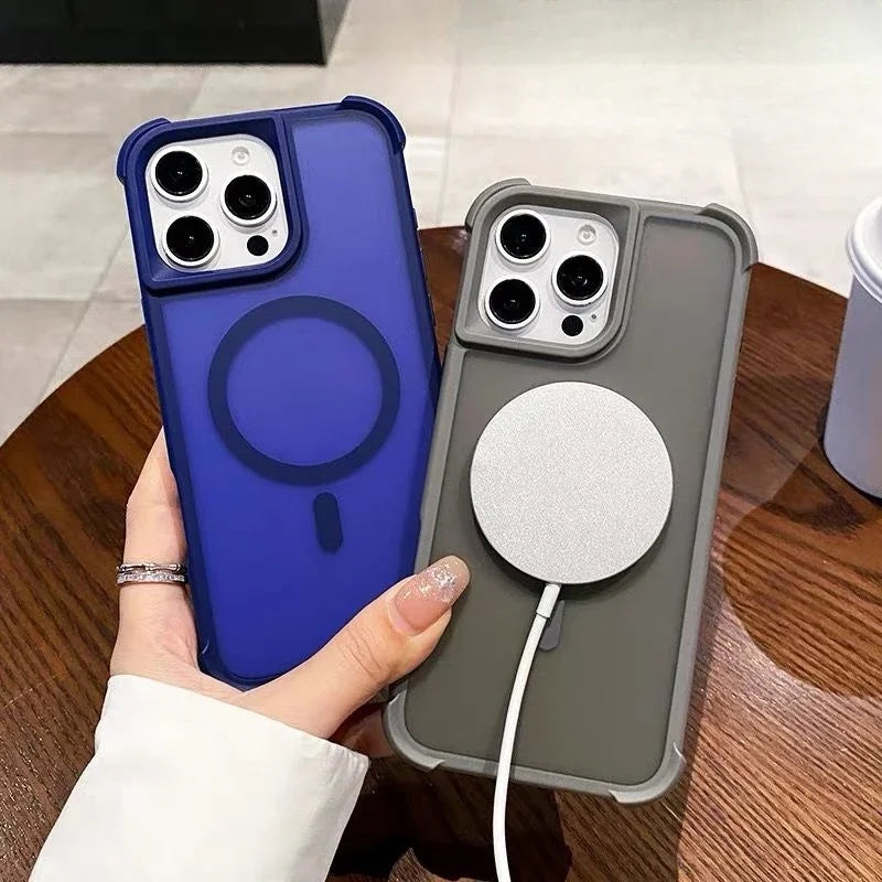 Magnetic Luxury Matte Fall prevention  Armor Shockproof Case For iPhone 15 14 13 17 16 Pro Max Wireless Charge For Magsafe Cover