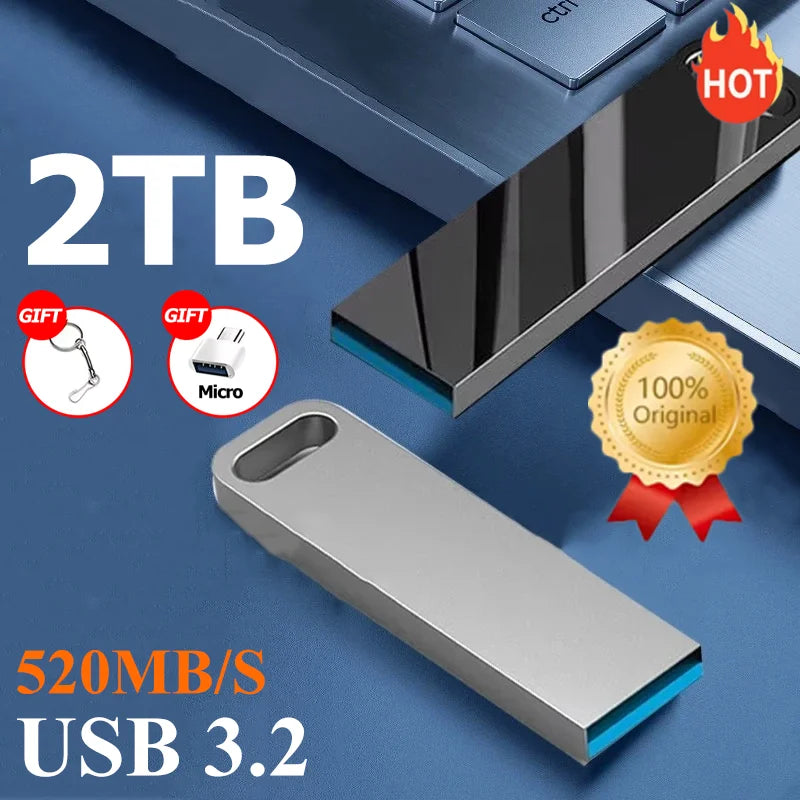 2TB USB 3.2 Flash Drive High Speed Metal U Disk TypeC Memory Stick Waterproof SSD Storage PC Phone Data Transfer Portable 2026