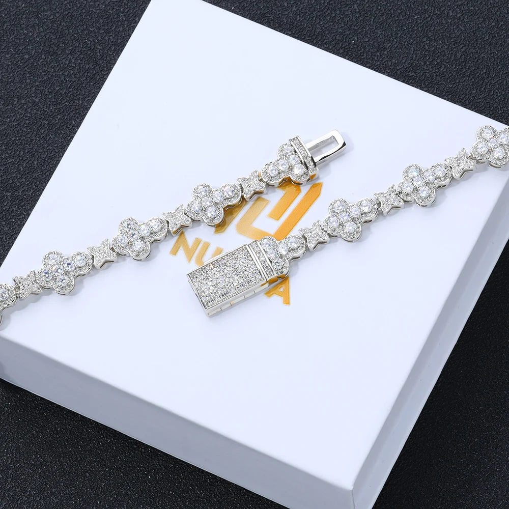 Personalized Trendy Niche Jewelry Hip Hop Cuban Chain 10mm Cross Flower Filled Zircon Bracelet for Men and Women
