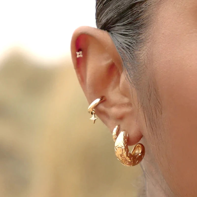 1PC Punk Ear Cuff Plated 24K Gold/925 Silver Conch Clip Earrings For Women Climbers No Piercing Fake Cartilage Earrings