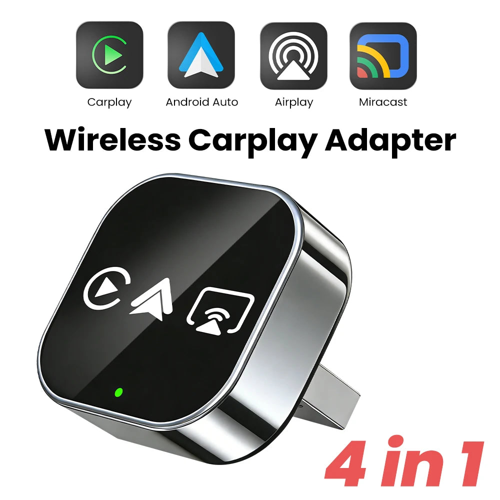 2026 Upgrade 4-in-1 Wired to Wireless CarPlay Android Auto Adapter with Screen Mirroring ios CarPlay/Android Auto/Mirroring
