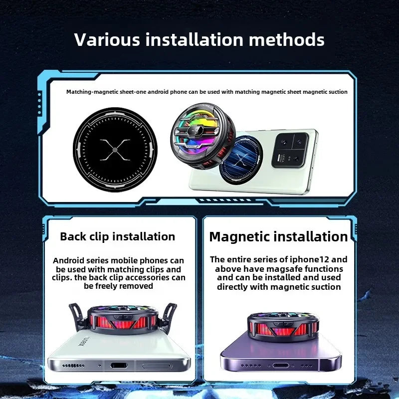 K22 Magnetic/ Back-clip Mobile Phone Radiator, Game Cooler with AI Temperature Display, 4 Gears Adjustable for iPhone/Xiaomi