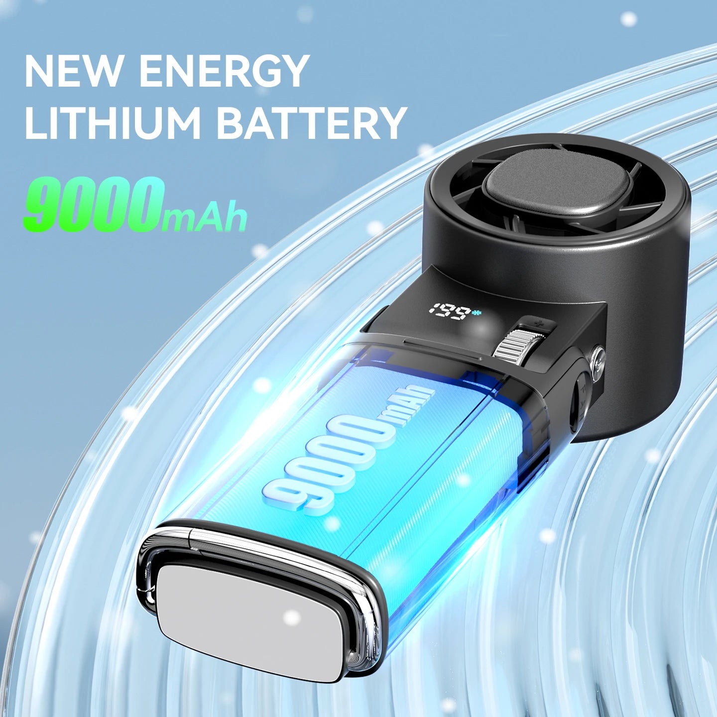 Mi Handheld Mini Fan 9000mAh with LCD Display 199-Speed Adjustment USB Rechargeable Outdoor Turbine Fan LED lights