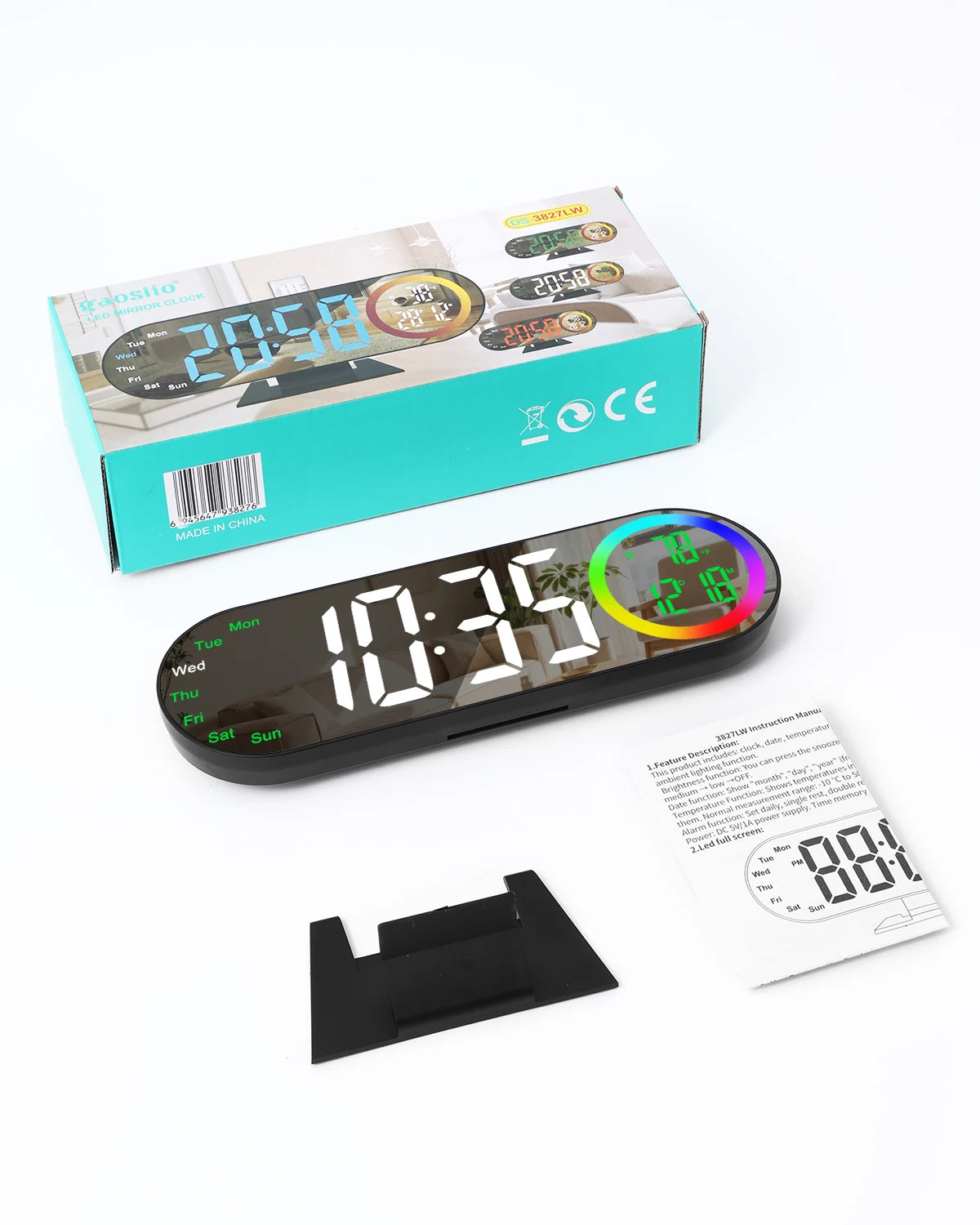 ORIA LED Mirror Clock 8.5" Alarm Clock with 16 Color RGB Light USB Powered Table Clock Temp Week Display For Home Bedroom Office