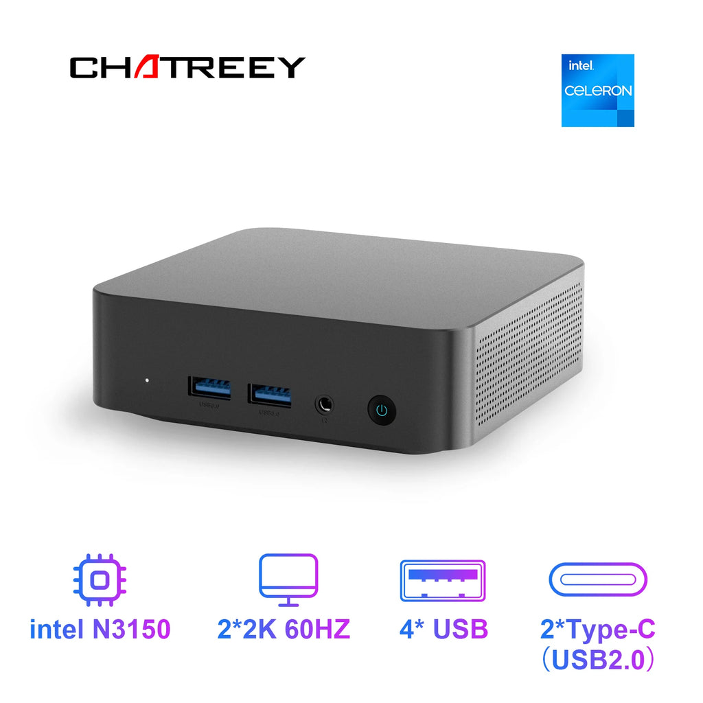 Chatreey  Mini PC T9 N3150 WIFI5 Windows 11 Ultra Small Pocket Computer Dual SSD 2K 60Hz RGB Output