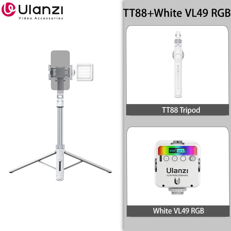 Ulanzi TT88 1.44M Overhead Selfie Stick Phone Tripod with Magnetic Clamp Wireless Remote Extension Tripod for LiveStreaming Vlog