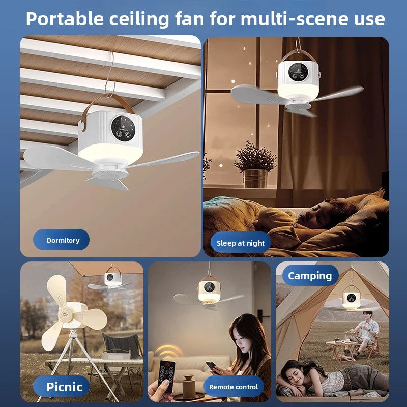 2026 New Portable Rechargeable Ceiling Fan Wireless USB Hanging Fan for Student Dorm Bed Outdoor Camping