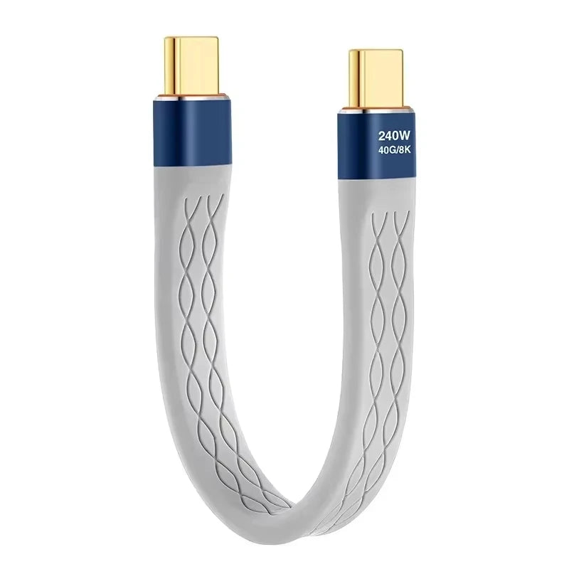 USB-C to USB-C 240W Short Cable Fast Charging Type-C Cord 40Gbps Data Transfer 8K Flat Slim FPC Data Charge Extension Cable ﻿