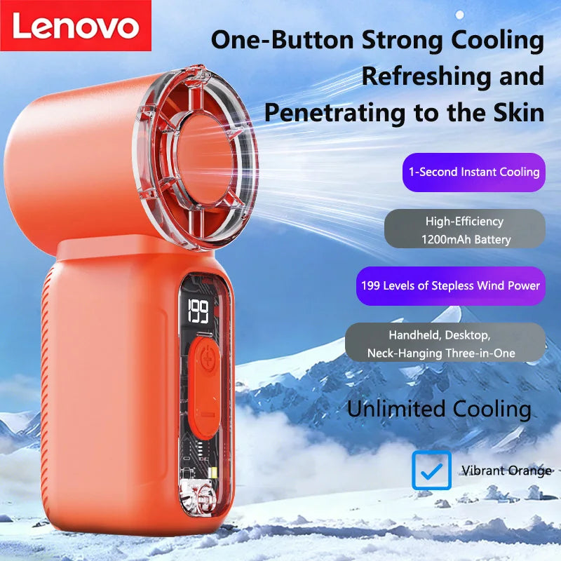 Lenovo Best Selling Summer Super Mini Rechargeable Handheld High Speed Fan Powerful Wind Ultra Quiet Digital Display Pocket Fan