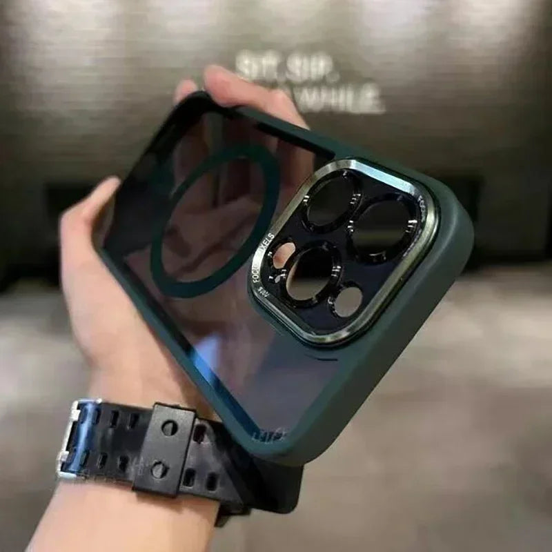 Luxury Magnetic Metal Lens Bumper Protection Case For iPhone 17 16 15 14 13 12 11 Pro Max Funda Wireless Charge Hard Clear Cover