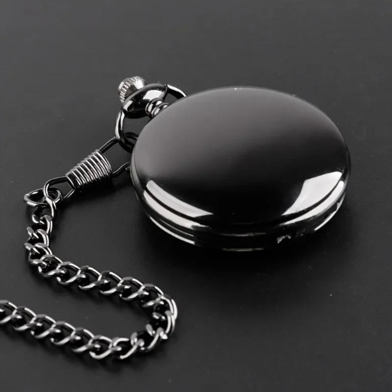Best Gift To My Son 1pc Black Unique Quartz Pocket Fob Watch Necklace Chain Pendant Antique Birthday Present Clock reloj hombre