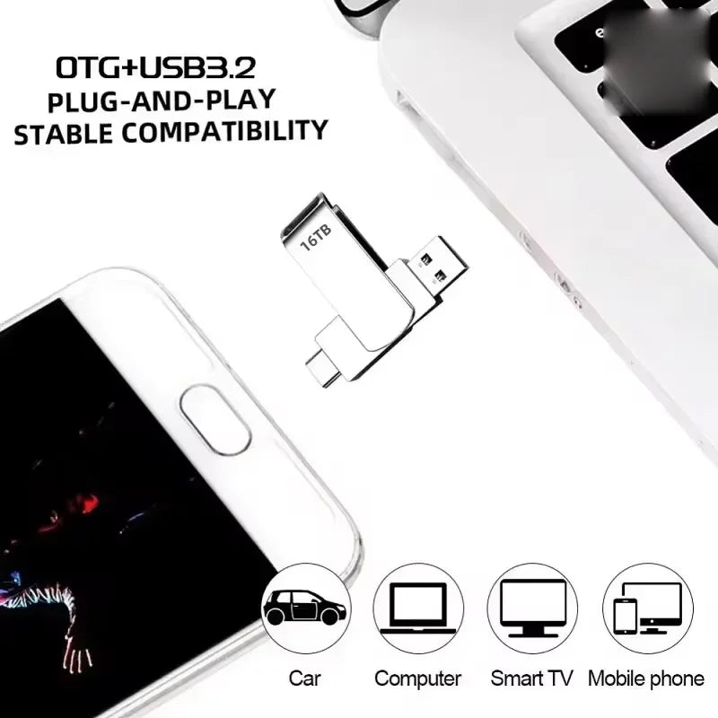 16TB Flash Drive USB 3.2 Ultra High Speed Metal Transfer USB Flash Drive Pen Drive Waterproof C Disk SSD USB Drive Disks 2025