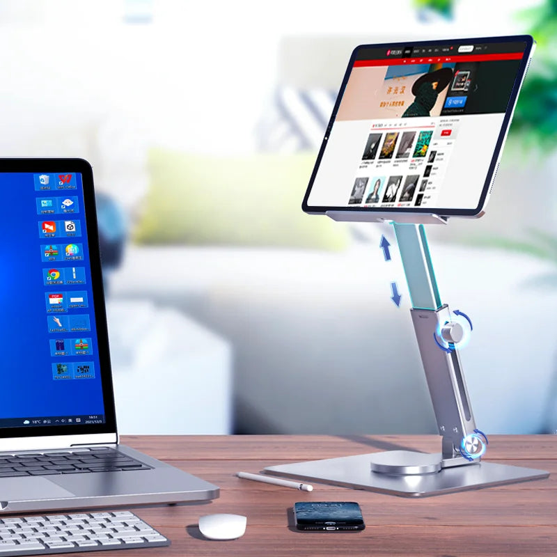 Aluminum Tablet Stand Desk Riser 360° Rotation Multi-Angle Height Adjustable Foldable Holder Dock For iPad Pro Air Xiaomi Table