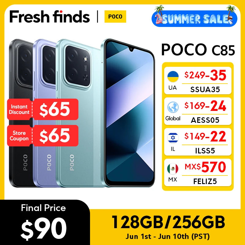 【World Premiere】POCO C85 Global Version Smartphone 128/256GB Helio G81-Ultra 6000mAh battery 6.9" display 50MP Camera 33W NFC