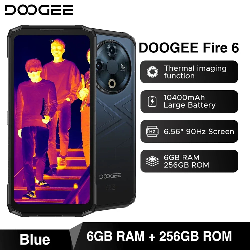 【Brand+】World Premiere DOOGEE Fire 6 Rugged Phone 6.56" 90Hz Display 6GB RAM 256GB ROM 50MP AI Main Camera 10400mAh/18W