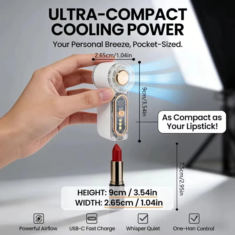 Lenovo USB Rechargeable Mini Handheld Fan Ultra-Quiet Digital Display Small Electric Fan Powerful Wind Personal Cooling Fan New