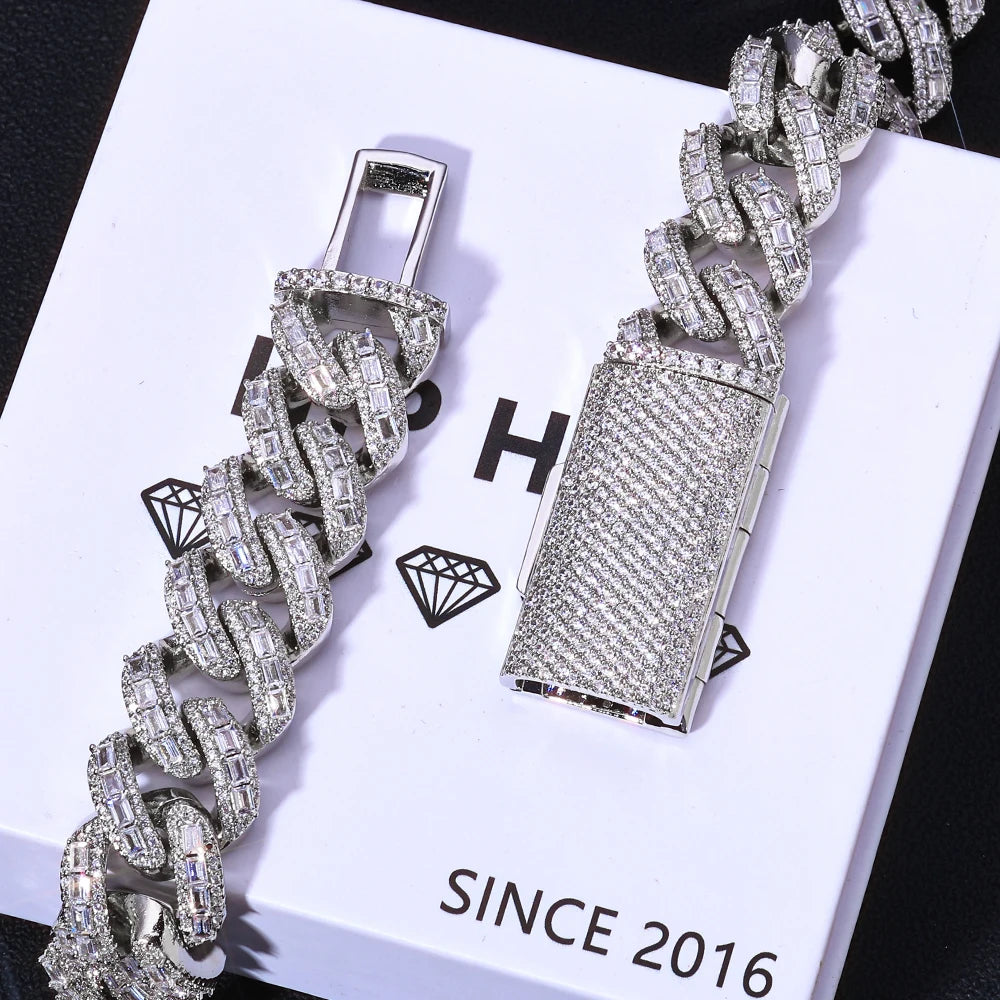 ESKEEM 18mm 3 Row Moissanite Cuban Link Chain 925 Silver Full Iced Out VVS Moissanite Bracelet Hip Hop Jewelry