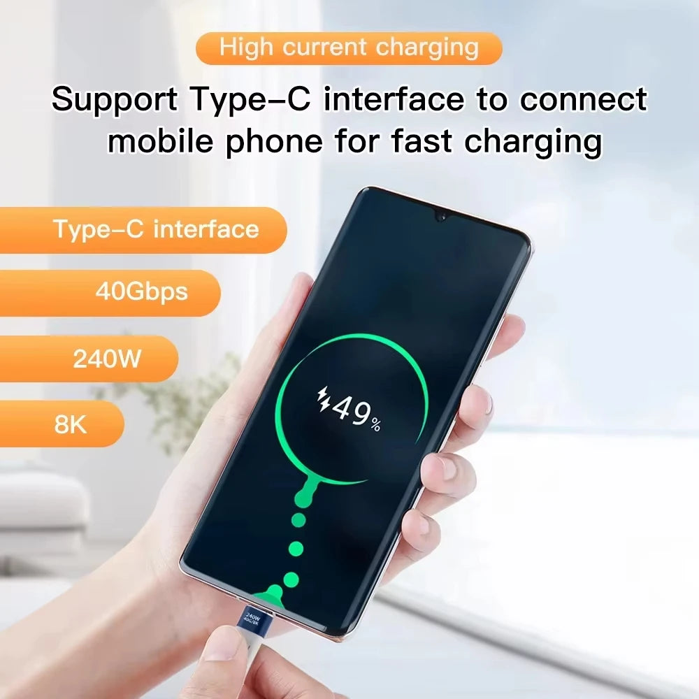 USB-C to USB-C 240W Short Cable Fast Charging Type-C Cord 40Gbps Data Transfer 8K Flat Slim FPC Data Charge Extension Cable ﻿
