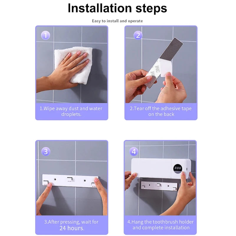 UV Toothbrush Holder Rechargeable Fast Drying Toothbrush Sterilizer With LED Display Wall-mounted Automatic Toothbrush Holders
