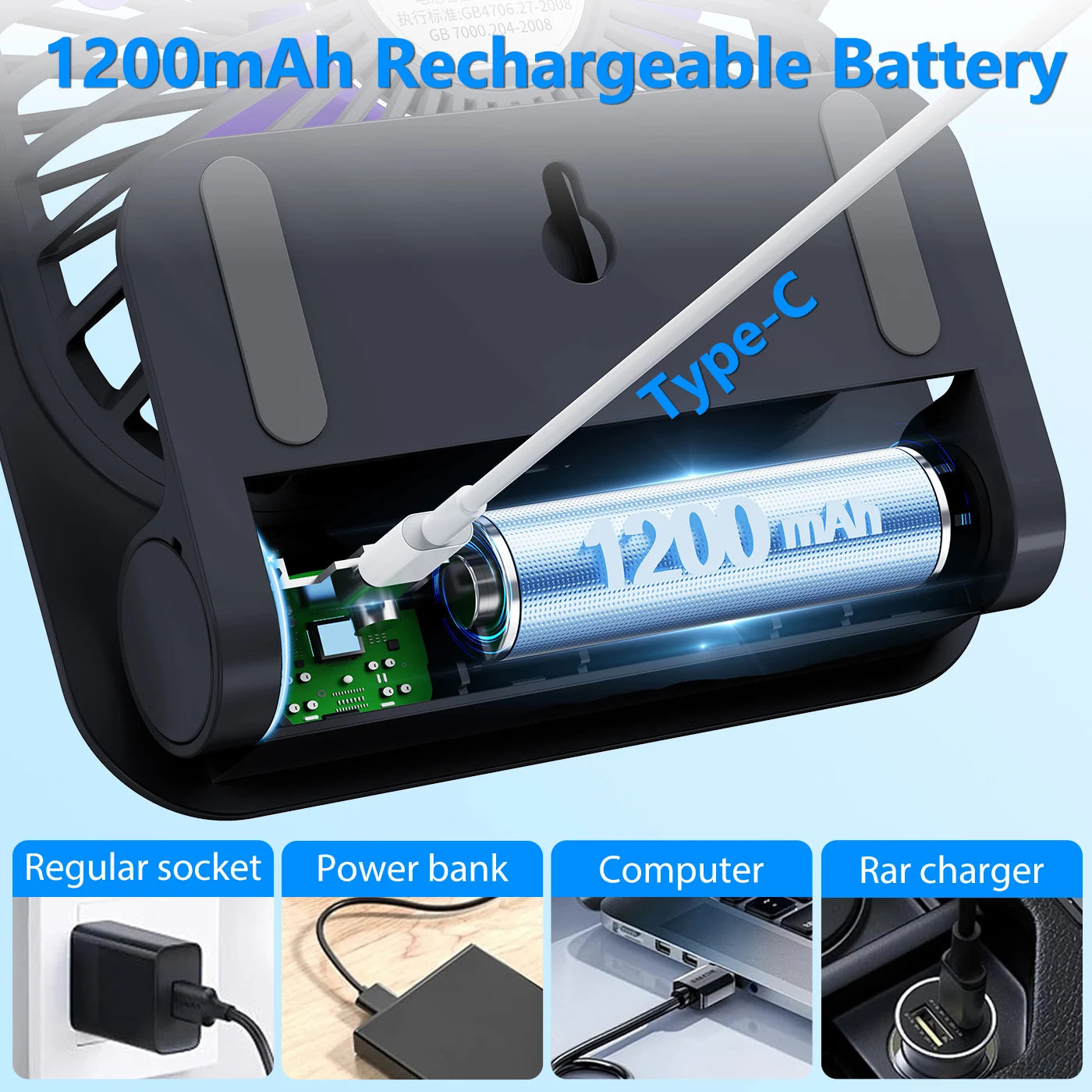 Eary Portable Magnetic Fan With 1200mAh Battery Usb Rechargeable 180 Adjustable 4 Speed Wind Personal Ultra-thin Air Cooling Fan