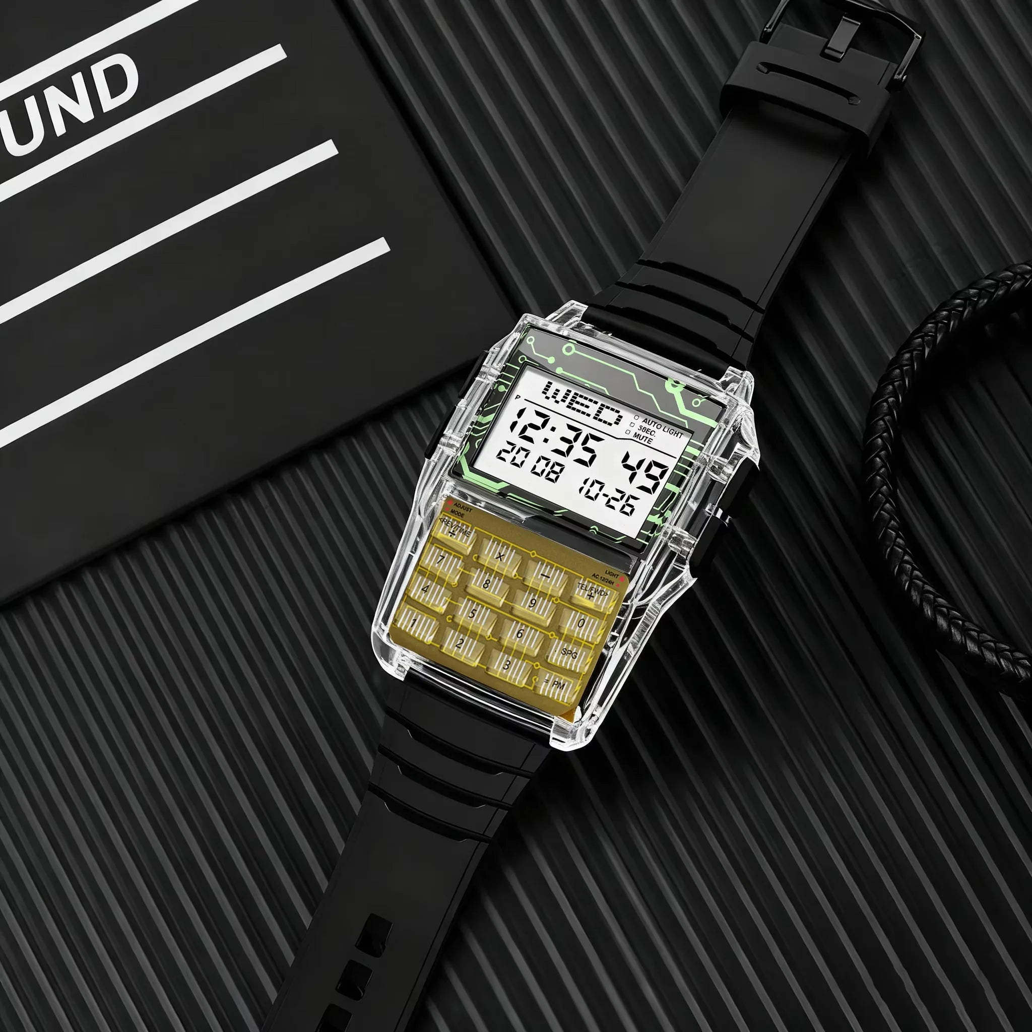 Transparent Case Plastic Watch Men Multifunction Calculator Watch Luminous LED Watch Top Luxury Men Watch Computer Style