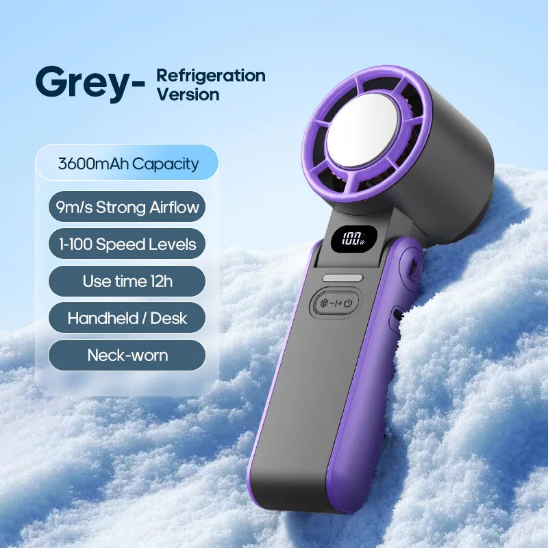 Portable High Speed Cooling Handheld Fan 3600mAh Rechargeable 100 Wind Speeds Adjustable Mini Foldable Air Cooling Turbo Fan
