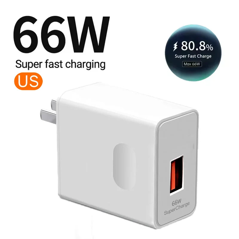 Quick Charge 3.0 USB Charger 66W 6A Super Fast Charging Phone Charger Adapter USB Type C Cable for Huawei Mate 40 50 60 P50 P60