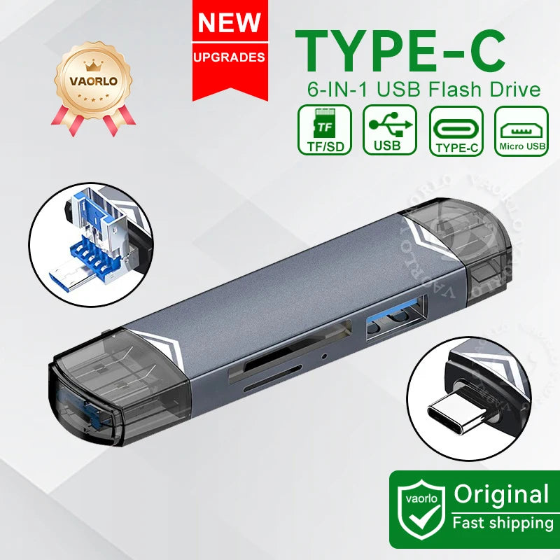6 In 1 OTG Multifunction USB 3.0 Card Reader U Disk TYPE-C/Usb/Tf/Sd Flash Drive Memory Card for Adapter Phone Laptop Compute