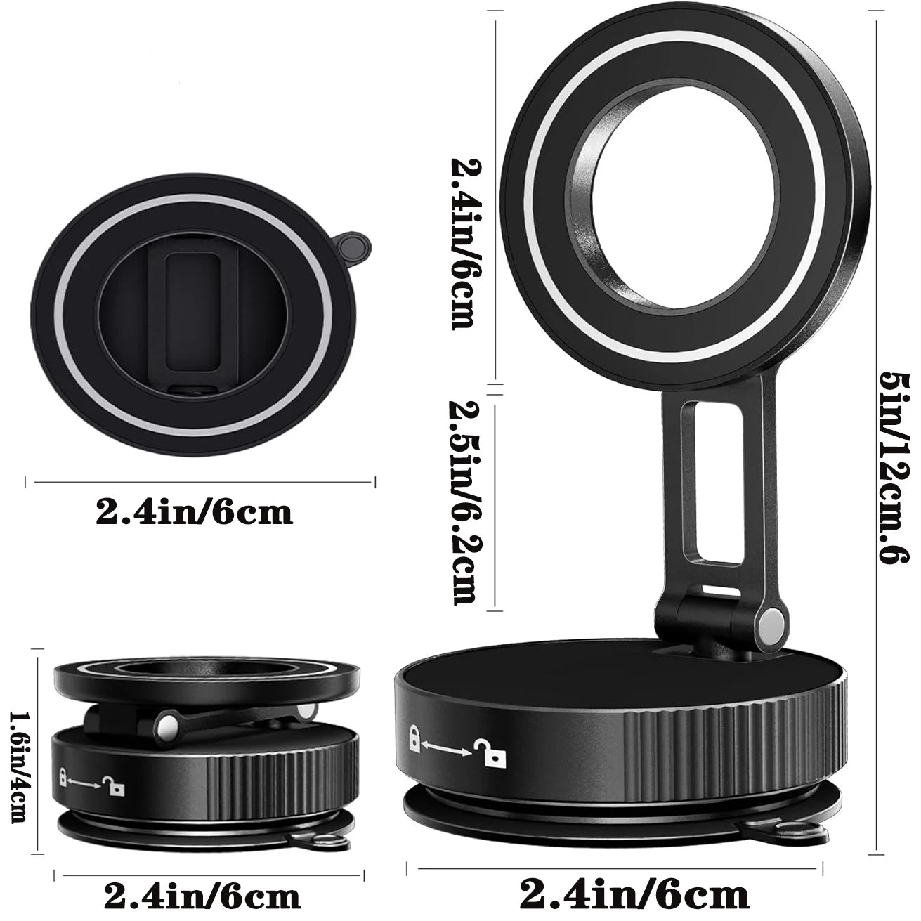 2026 Upgraded Suction Cup Phone Mount Nano Gel 360° Vacuum Magnetic Car Phone Holders for Your Car 110LBS Reinforced Mount
