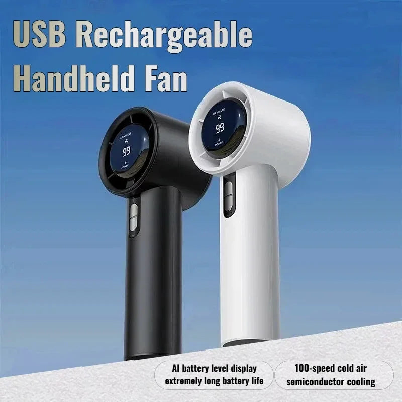 Lenovo Ultra Quiet 100 Speed Handheld Fan USB Rechargeable Portable Mini Turbo Fan for Office and Travel with LED Indicator
