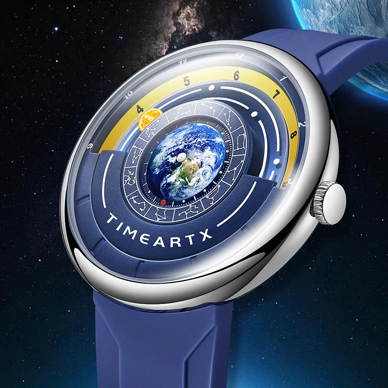 TIMEARTX 2026 New Men's Sports Watch Unique Earth Pointer Design Silicone Strap Waterproof High Quality Watch